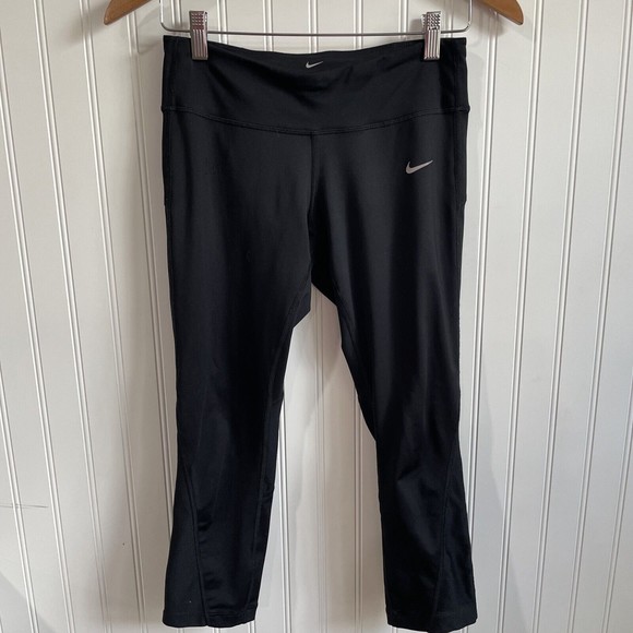 Nike‎ Dri Fit Womens Capri Leggings Size Small Black Drawstring - Picture 1 of 10
